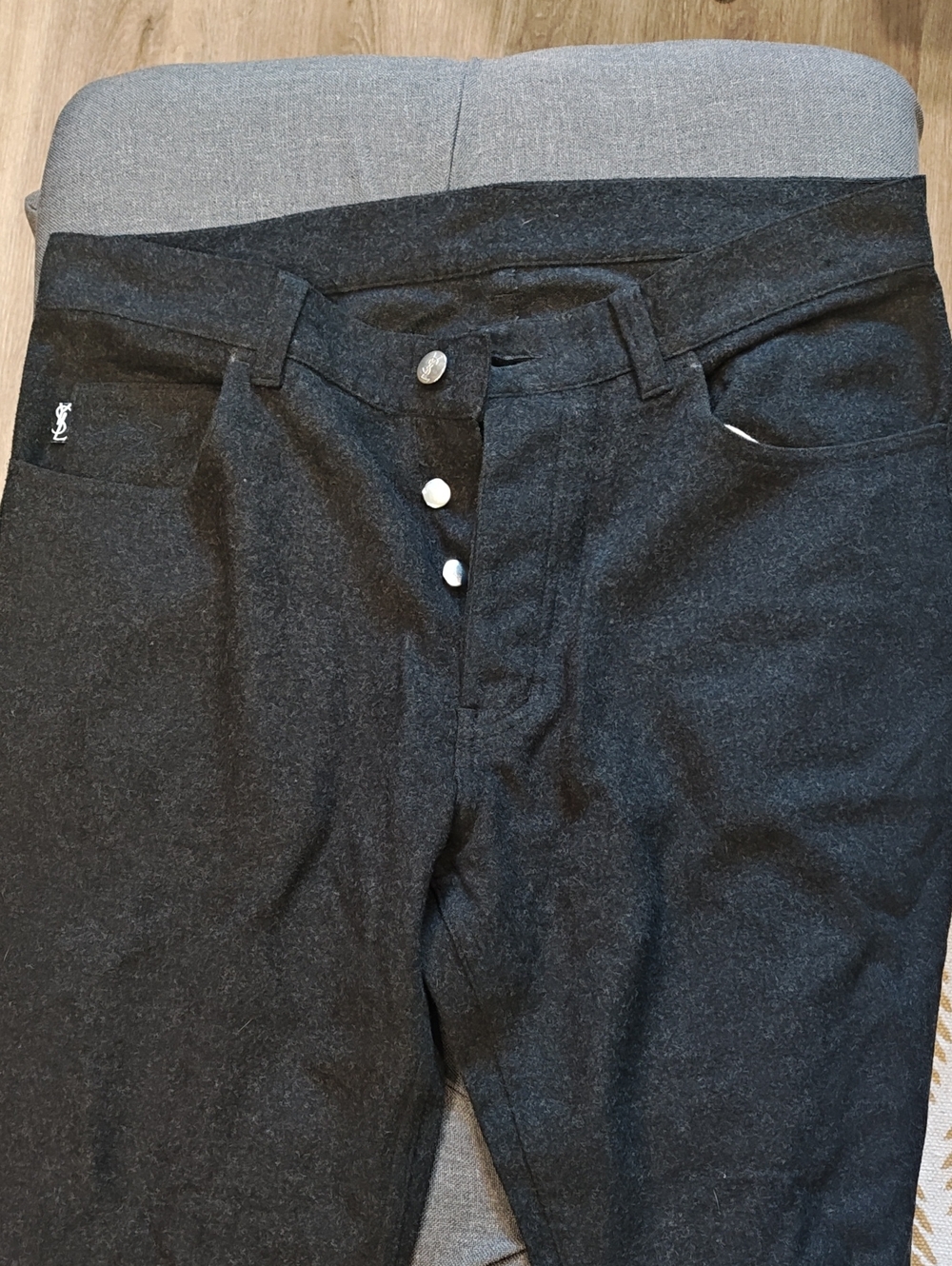 Black YSL Wool Pants with Button Fly